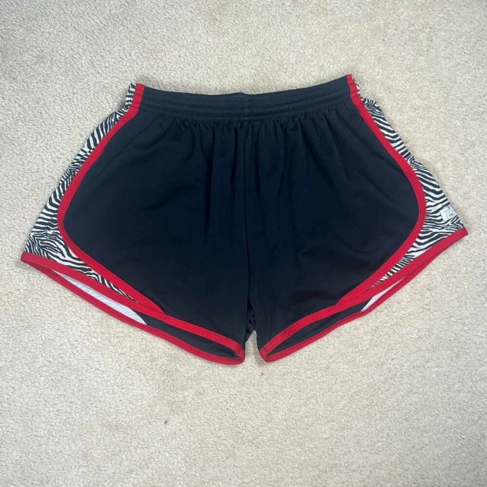 Fit 2 Win Athletic Running Shorts Zebra Trim Black Red XL